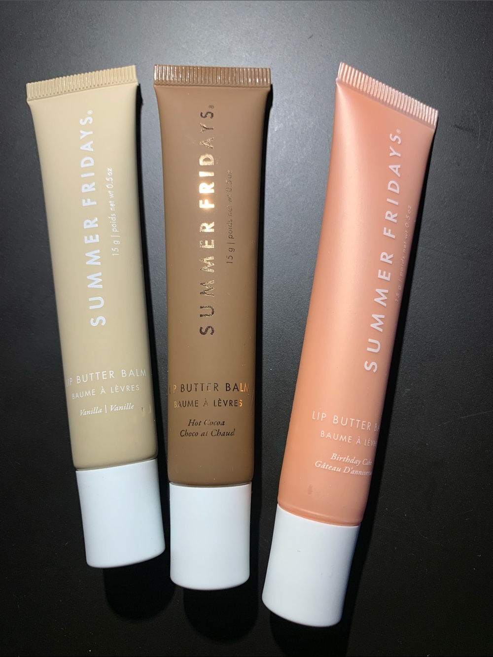 Summer Fridays Lip Butter Balm Set — vanilla, hot cocoa and birthday cake new
